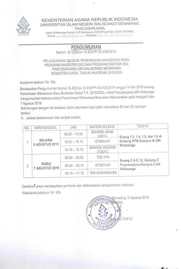 Pelaksanaan Seleksi Penerimaan Mahasiswa Baru Program Magister S2 Dan Program Doktor S3 7170